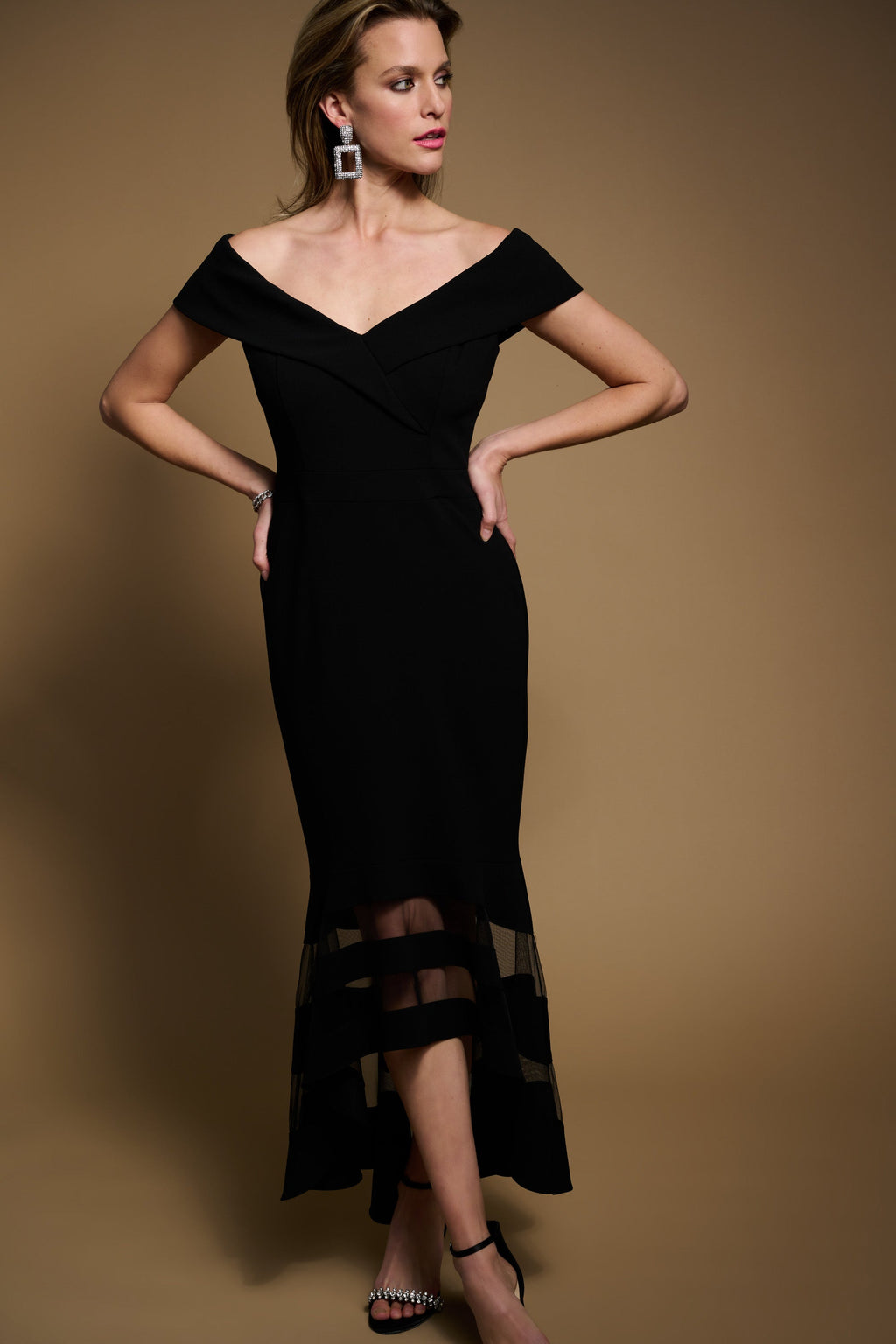 LAST ONE SZ 6 - Joseph Ribkoff Sheer Panel Dress Style 223743 - Schwarz