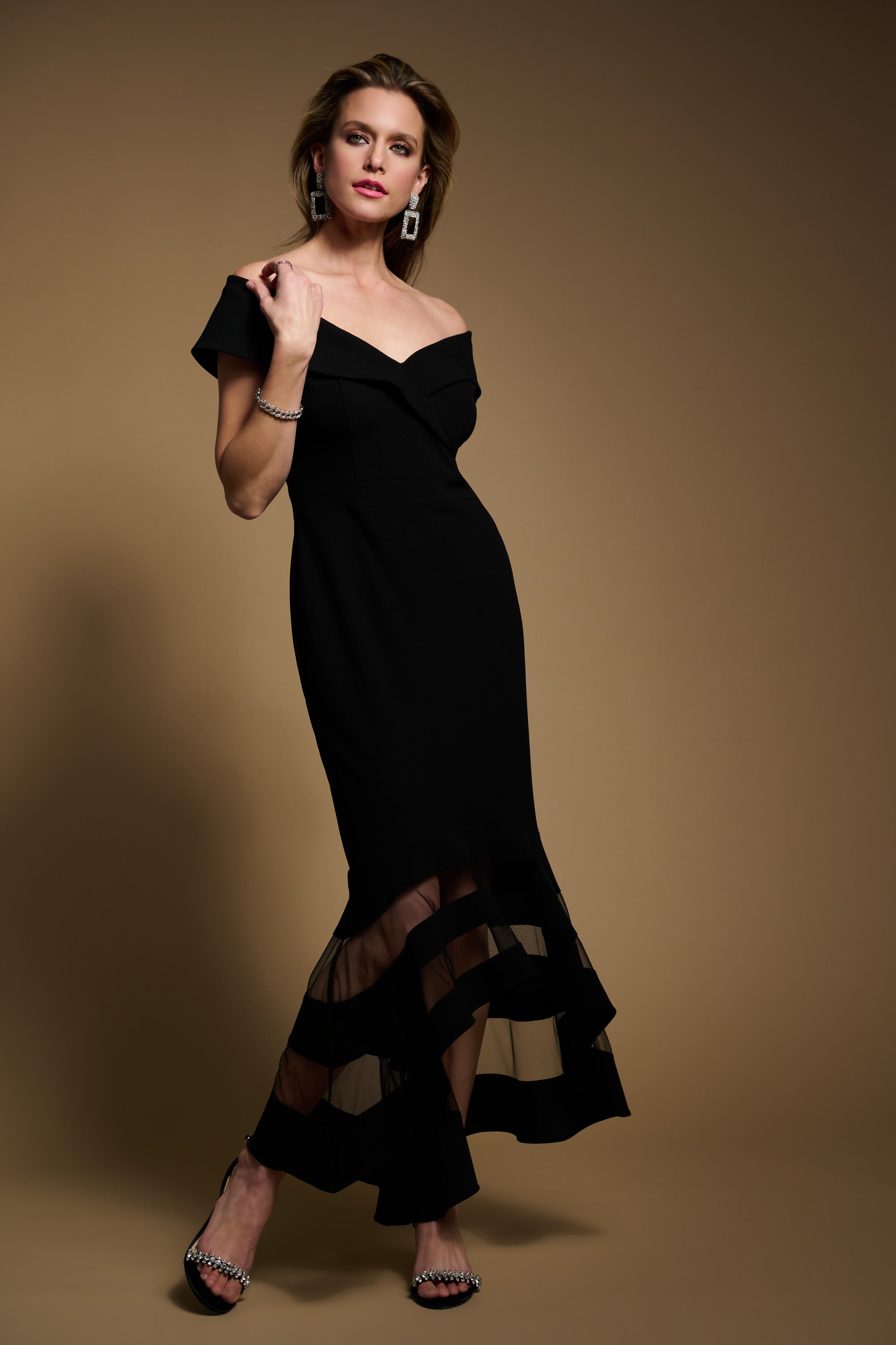 LAST ONE SZ 6 - Joseph Ribkoff Sheer Panel Dress Style 223743 - Schwarz