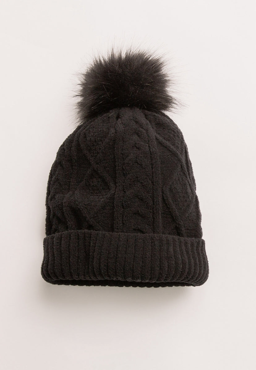 PJ Salvage Cable Lounge Chenille Beanie Style RKCLBE - Schwarz