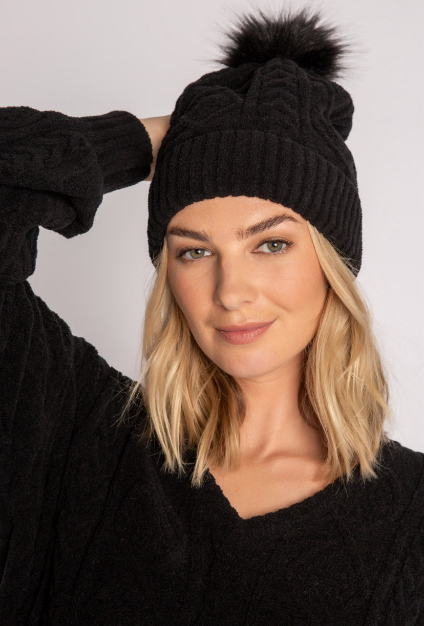 PJ Salvage Cable Lounge Chenille Beanie Style RKCLBE - Schwarz