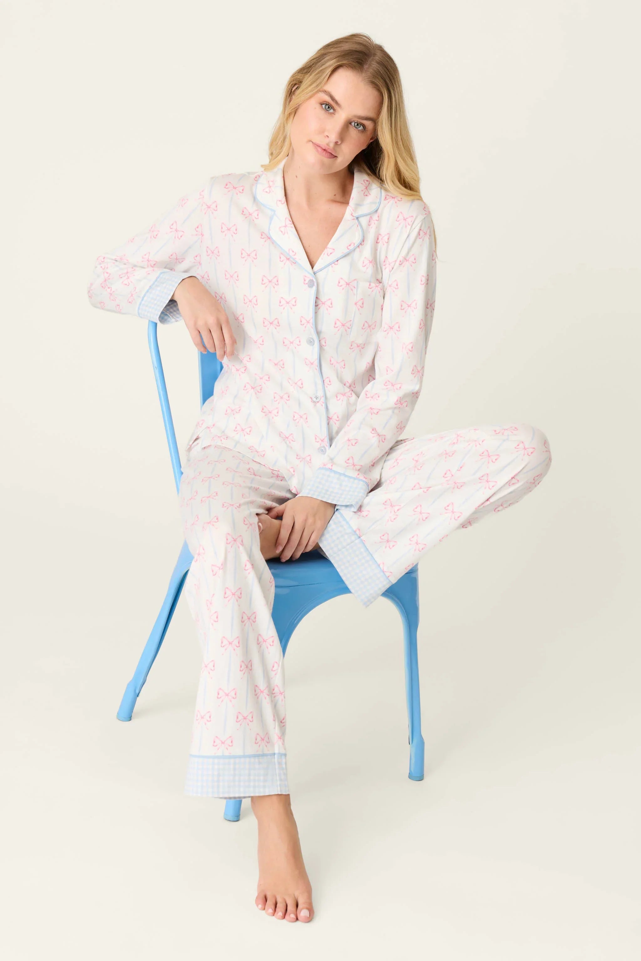 PJ Salvage Playful Prints Alle eingewickelt Lang PJ Set Style RXPPST2 - Weiß