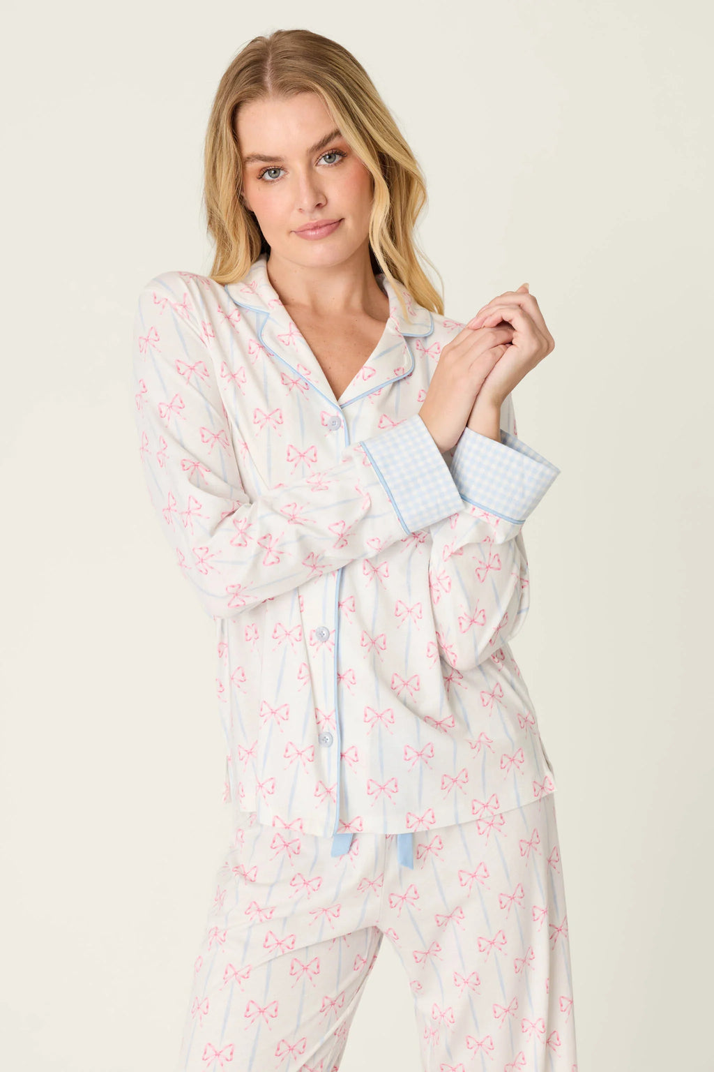 PJ Salvage Playful Prints Alle eingewickelt Lang PJ Set Style RXPPST2 - Weiß