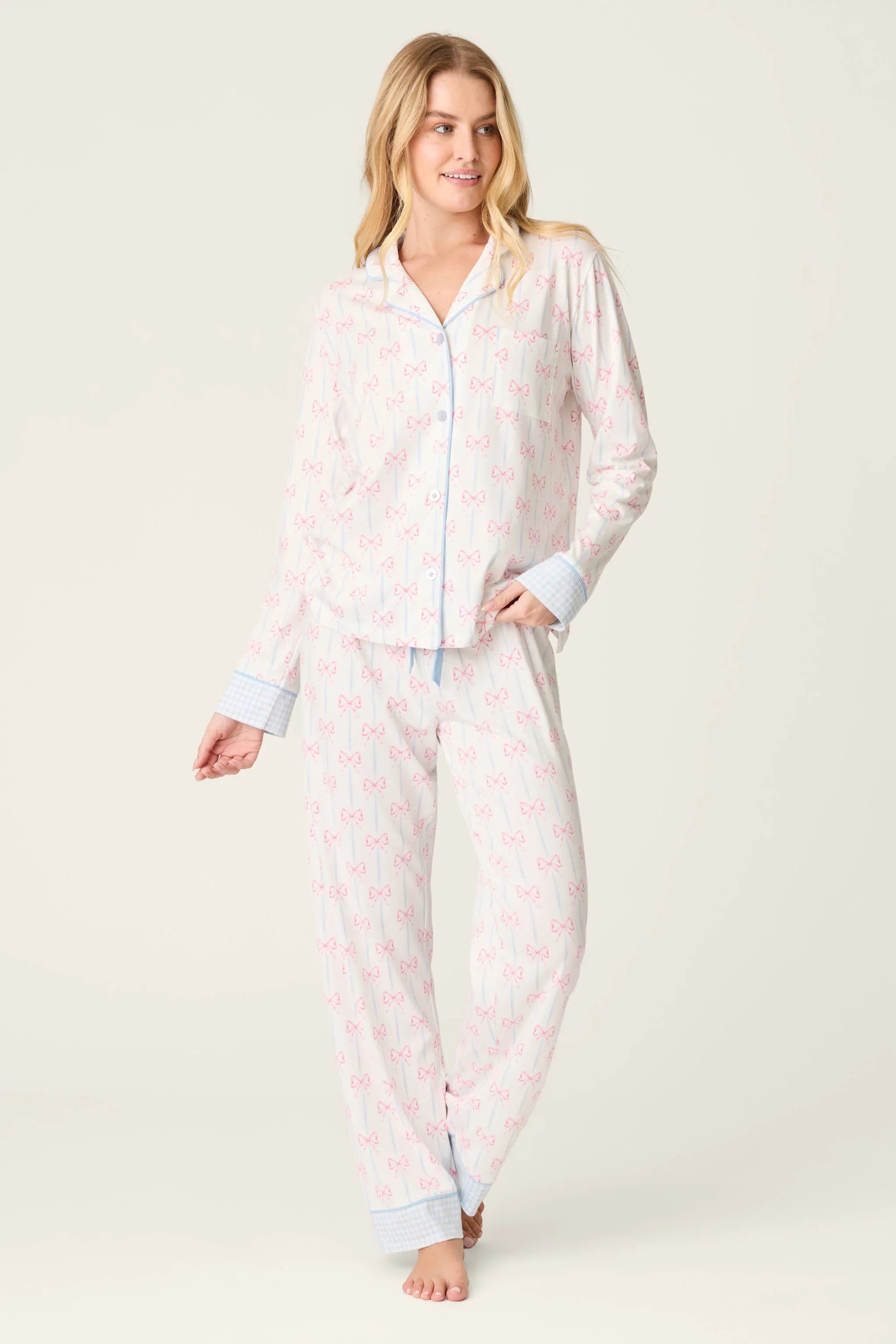 PJ Salvage Playful Prints Alle eingewickelt Lang PJ Set Style RXPPST2 - Weiß