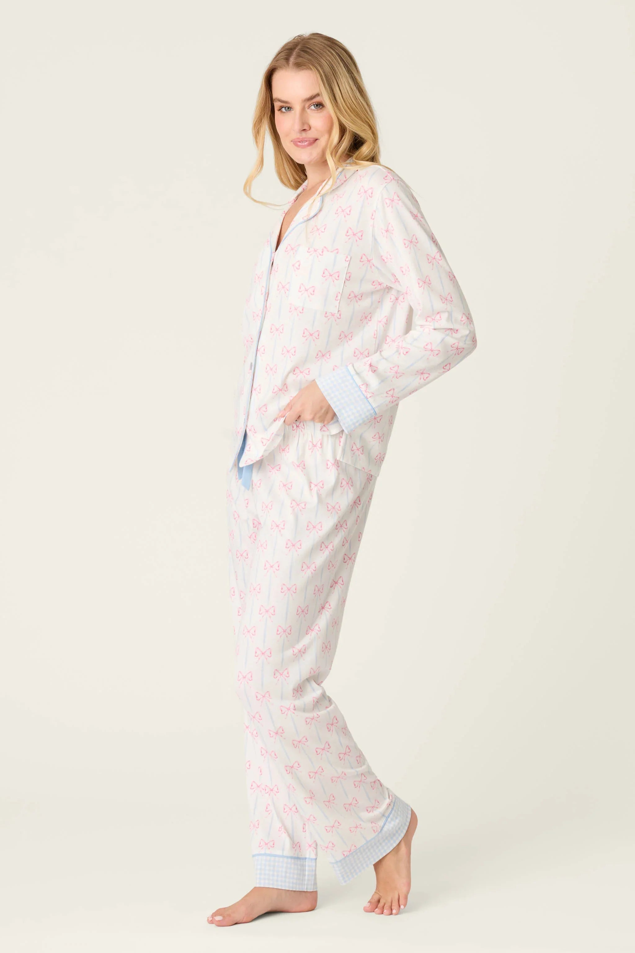 PJ Salvage Playful Prints Alle eingewickelt Lang PJ Set Style RXPPST2 - Weiß