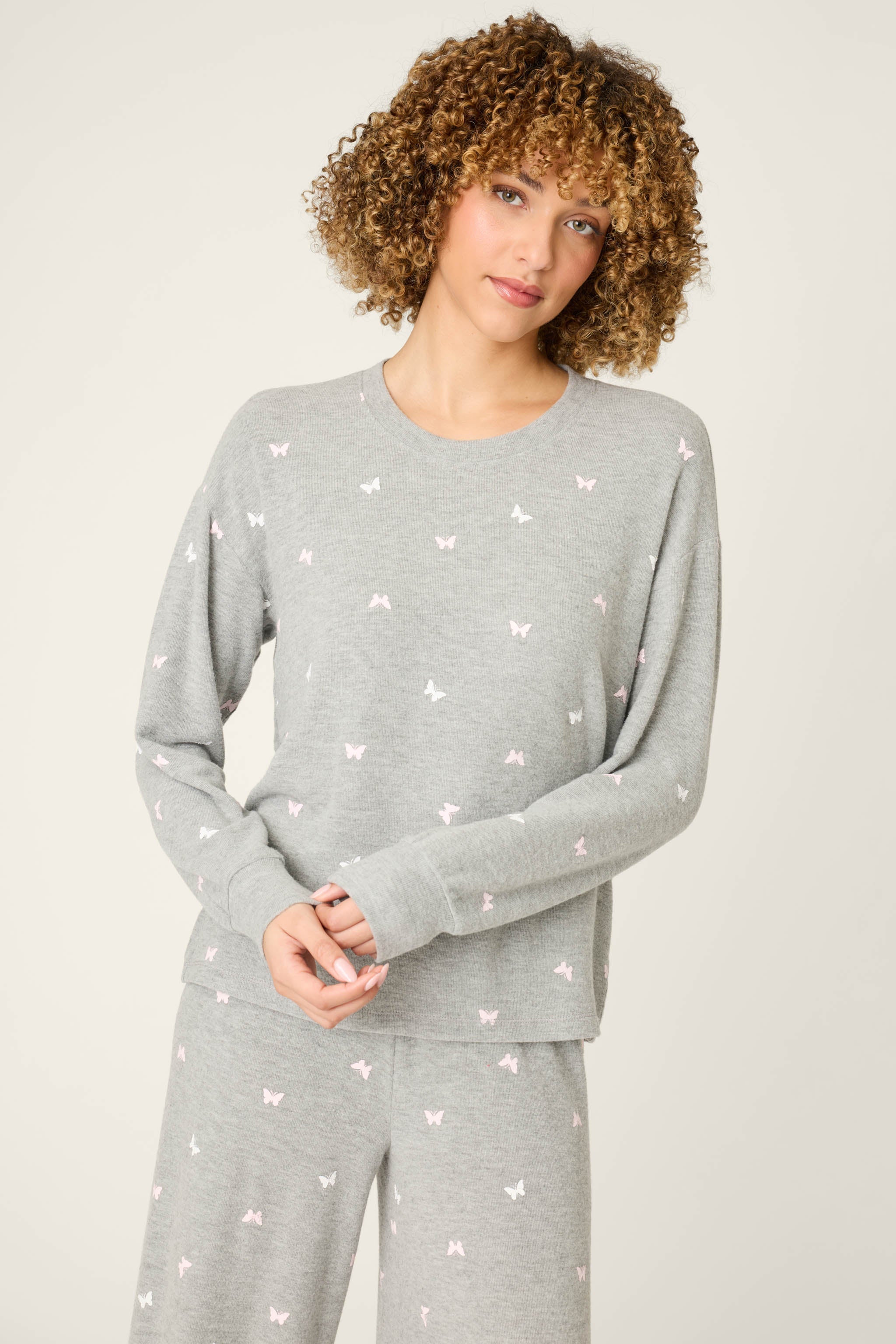 PJ Salvage Langarm Peachy Mix Match Schmetterling Top Style RXPHLS1 - Heather Grau