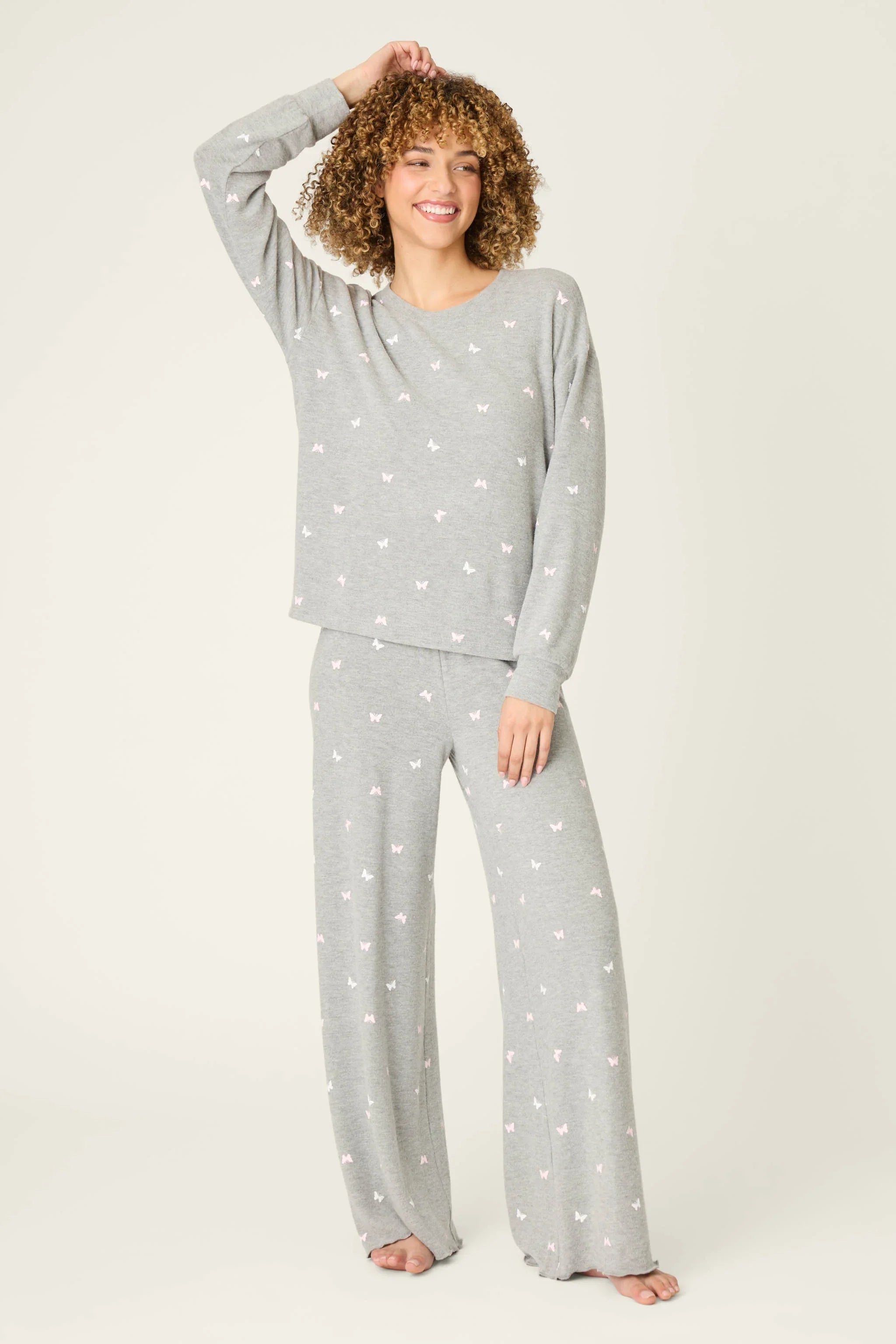 PJ Salvage Langarm Peachy Mix Match Schmetterling Top Style RXPHLS1 - Heather Grau