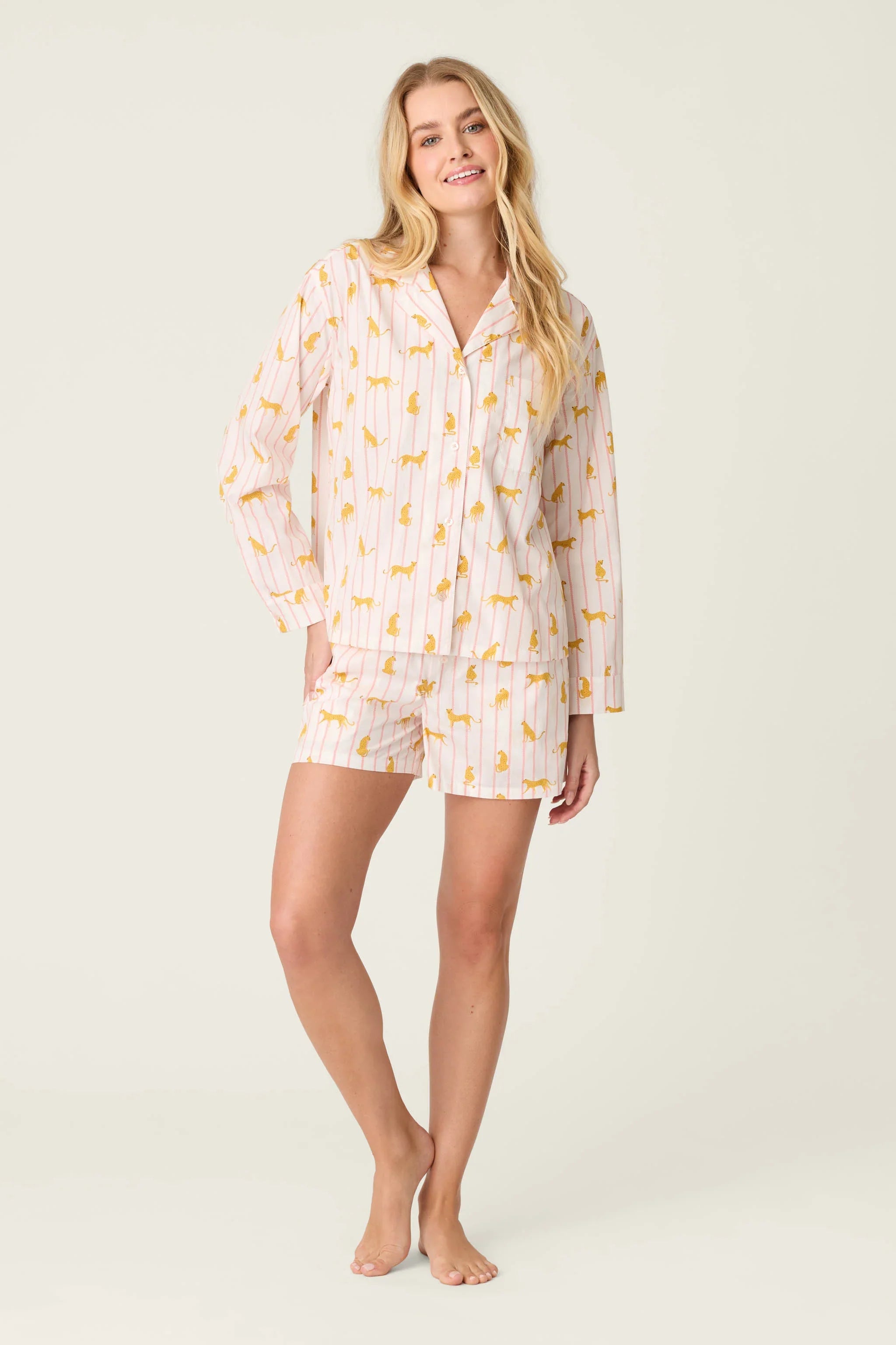 PJ Salvage Afterparty Cheetah Charm 100% Baumwolle Poplin Pajama Set Style R7APST - Sunset Rose