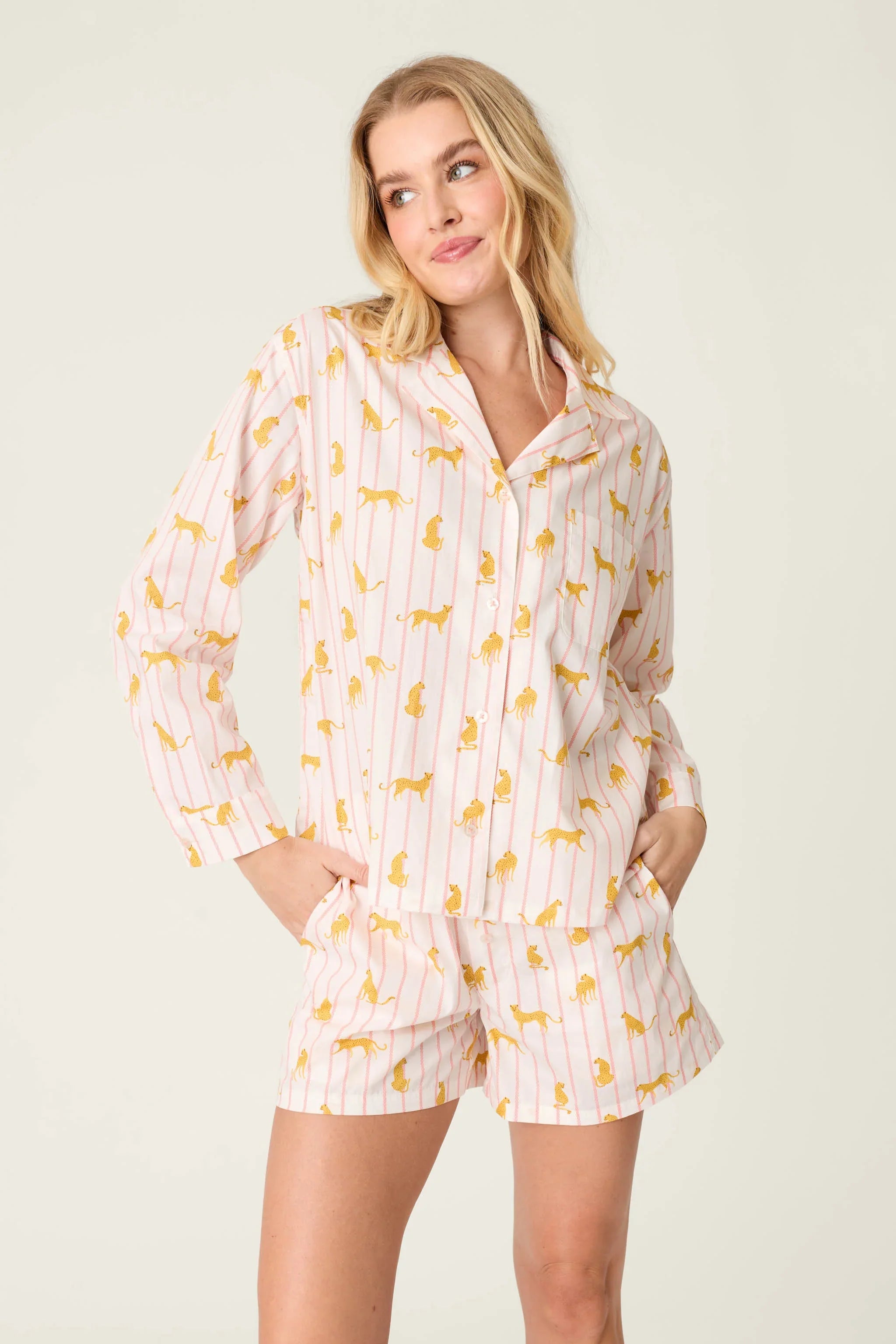 PJ Salvage Afterparty Cheetah Charm 100% Baumwolle Poplin Pajama Set Style R7APST - Sunset Rose