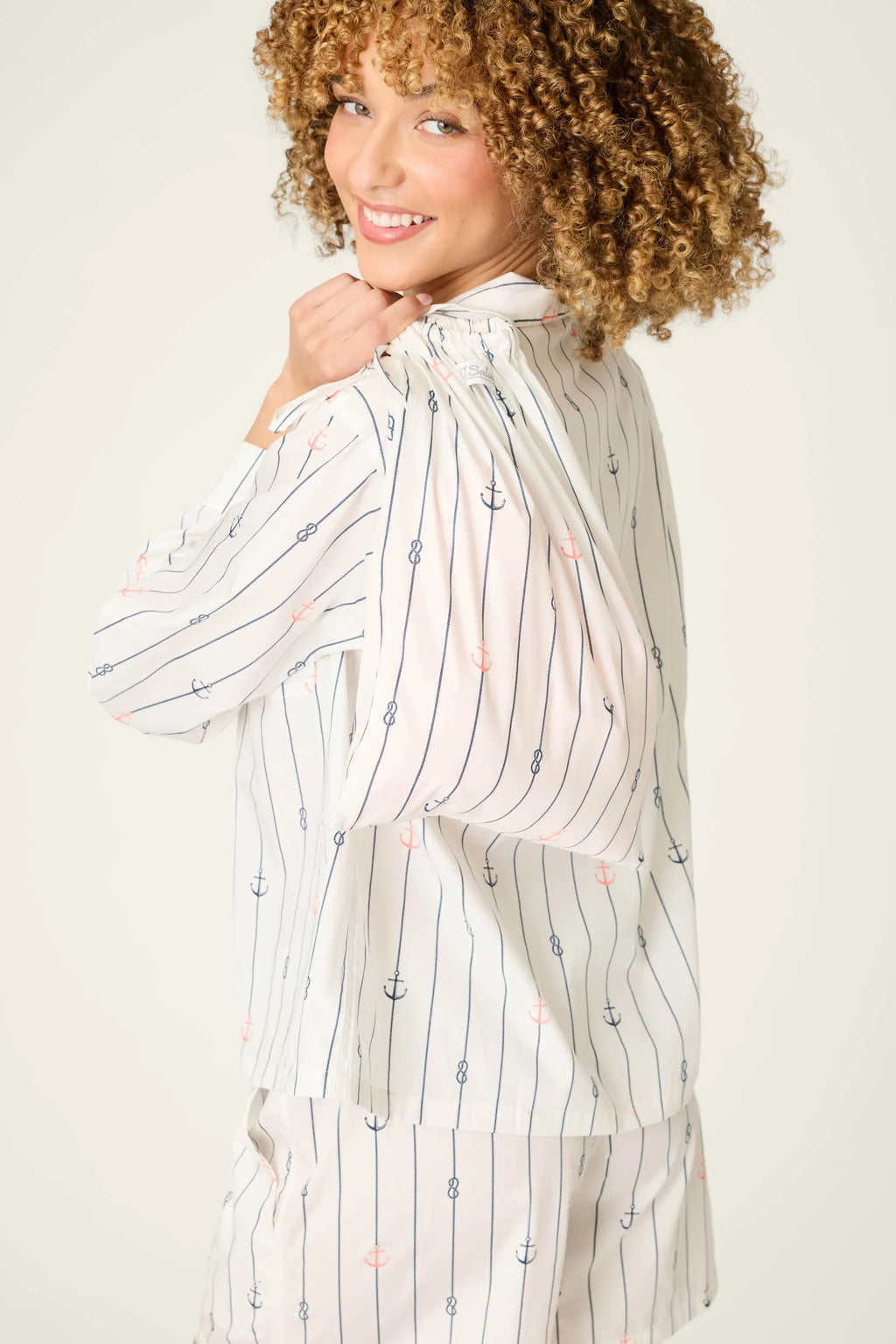PJ Salvage Afterparty Segeln weg 100% Baumwolle Poplin Pajama Set Style R7APST - Elfenbein
