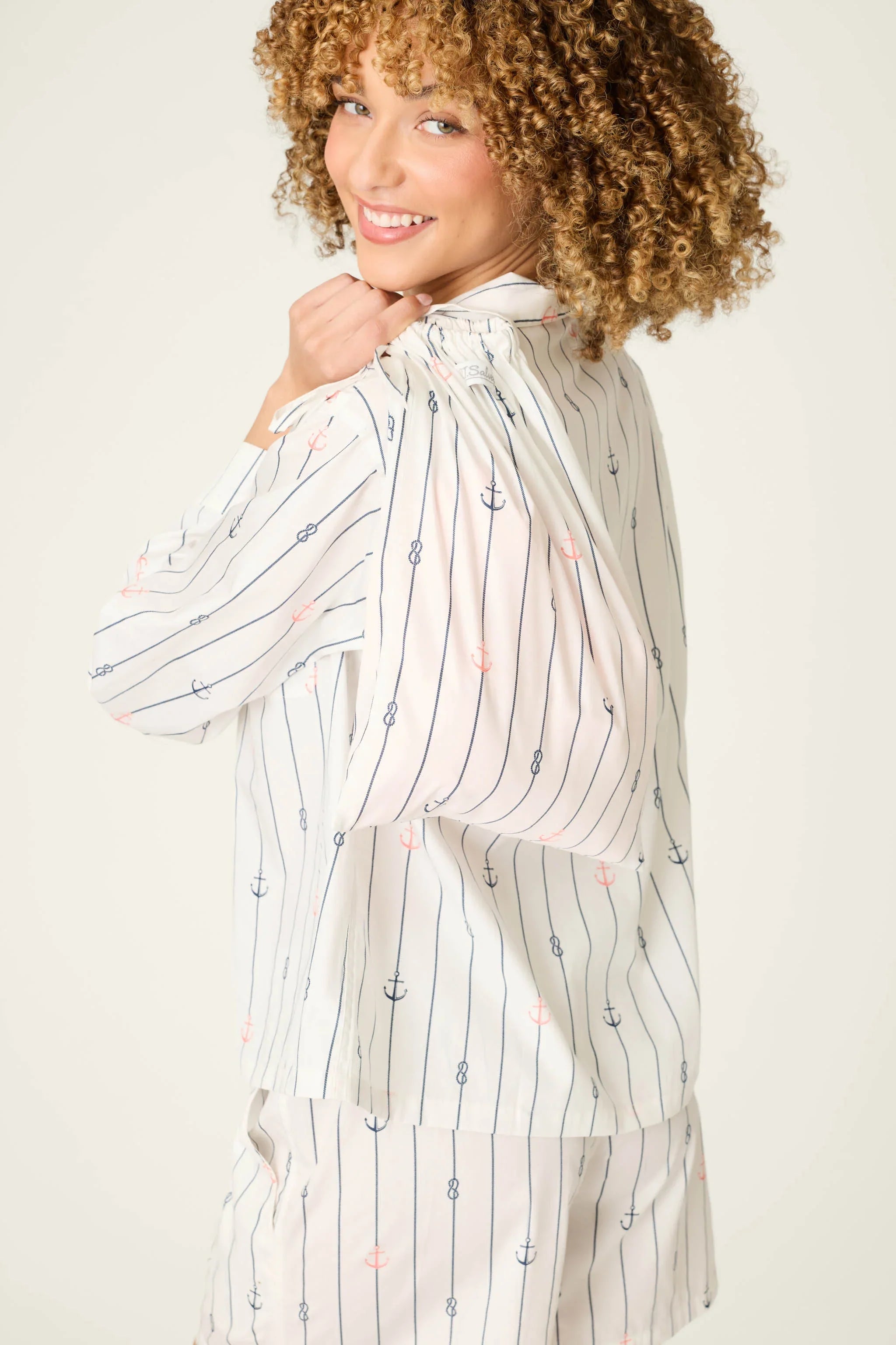 PJ Salvage Afterparty Segeln weg 100% Baumwolle Poplin Pajama Set Style R7APST - Elfenbein