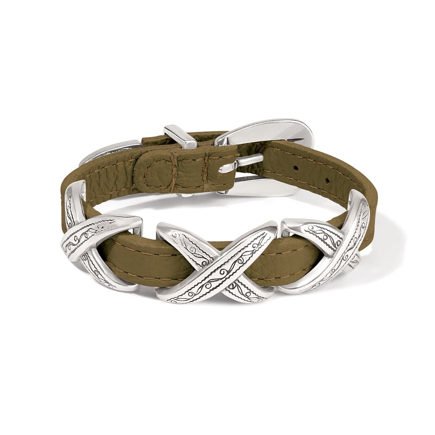 Brighton Kriss Kross Etched Bandit Armband Style 07903G - Olivgrün