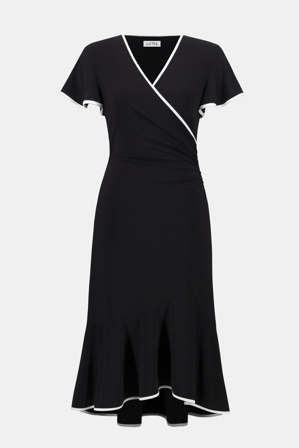 Joseph Ribkoff Silky Knit Wrap Dress mit Kontrast-Ziegel im Stil 261013 - Blk / Vanilla