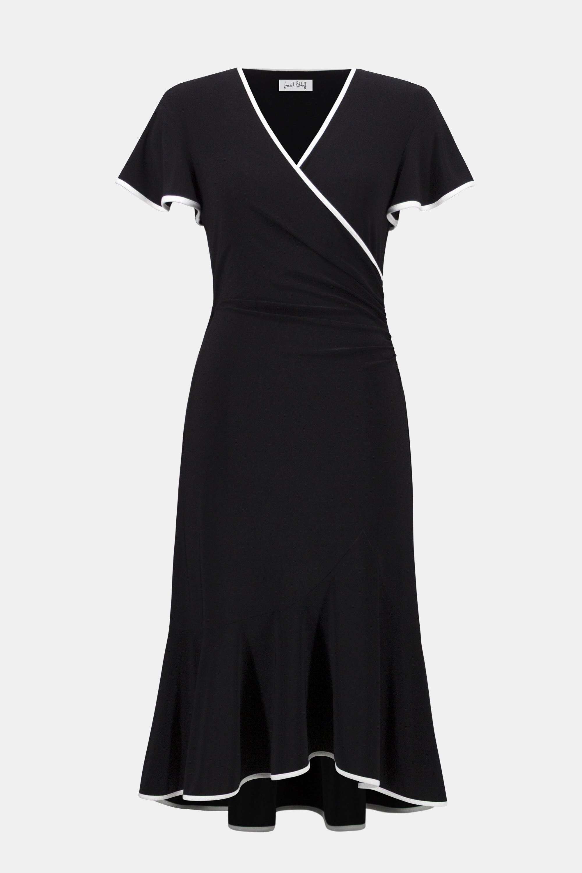 Joseph Ribkoff Silky Knit Wrap Dress mit Kontrast-Ziegel im Stil 261013 - Blk / Vanilla