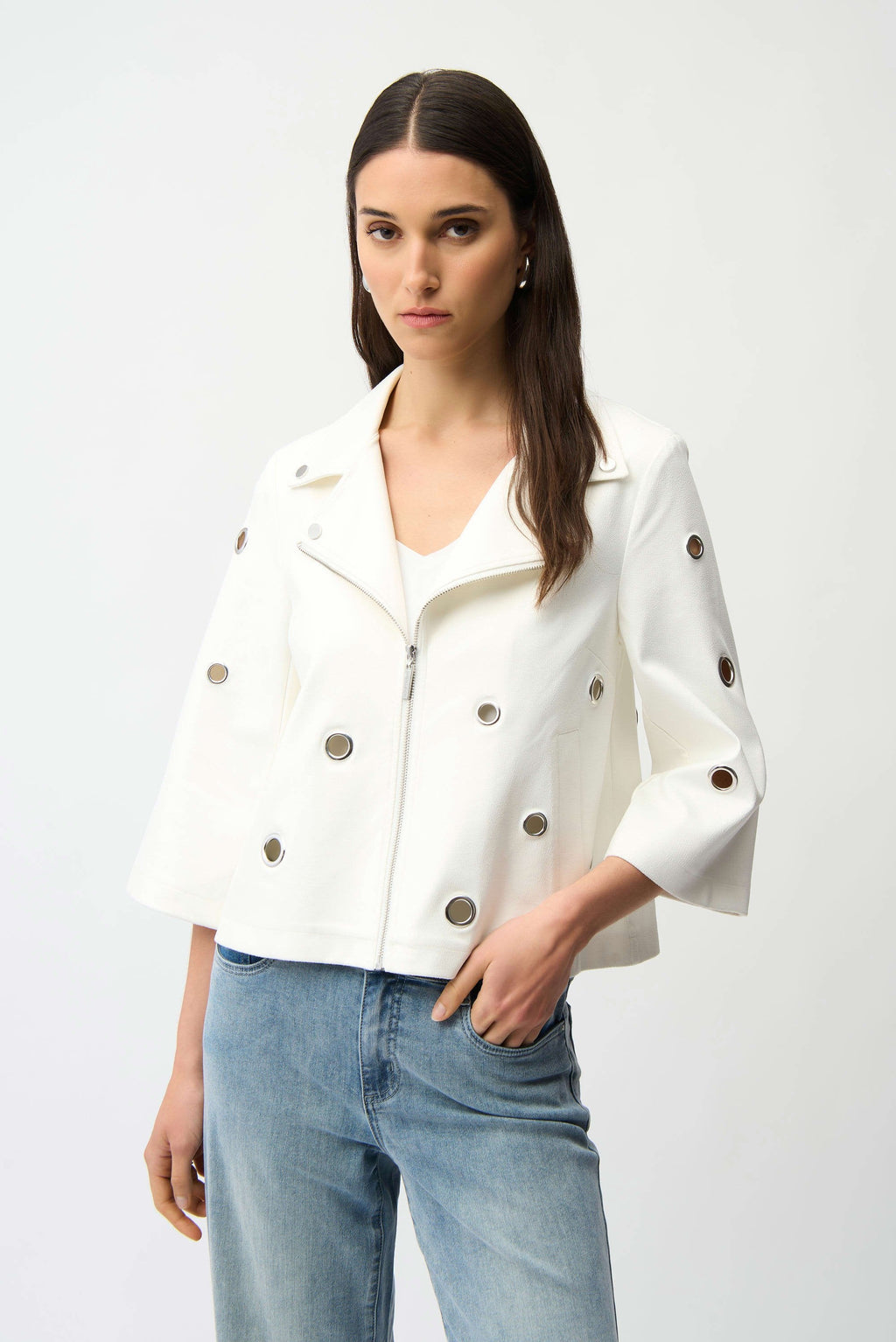Joseph Ribkoff veredelte Faux Suede Swing Jacke mit Grommets Style 261905 - Vanilla