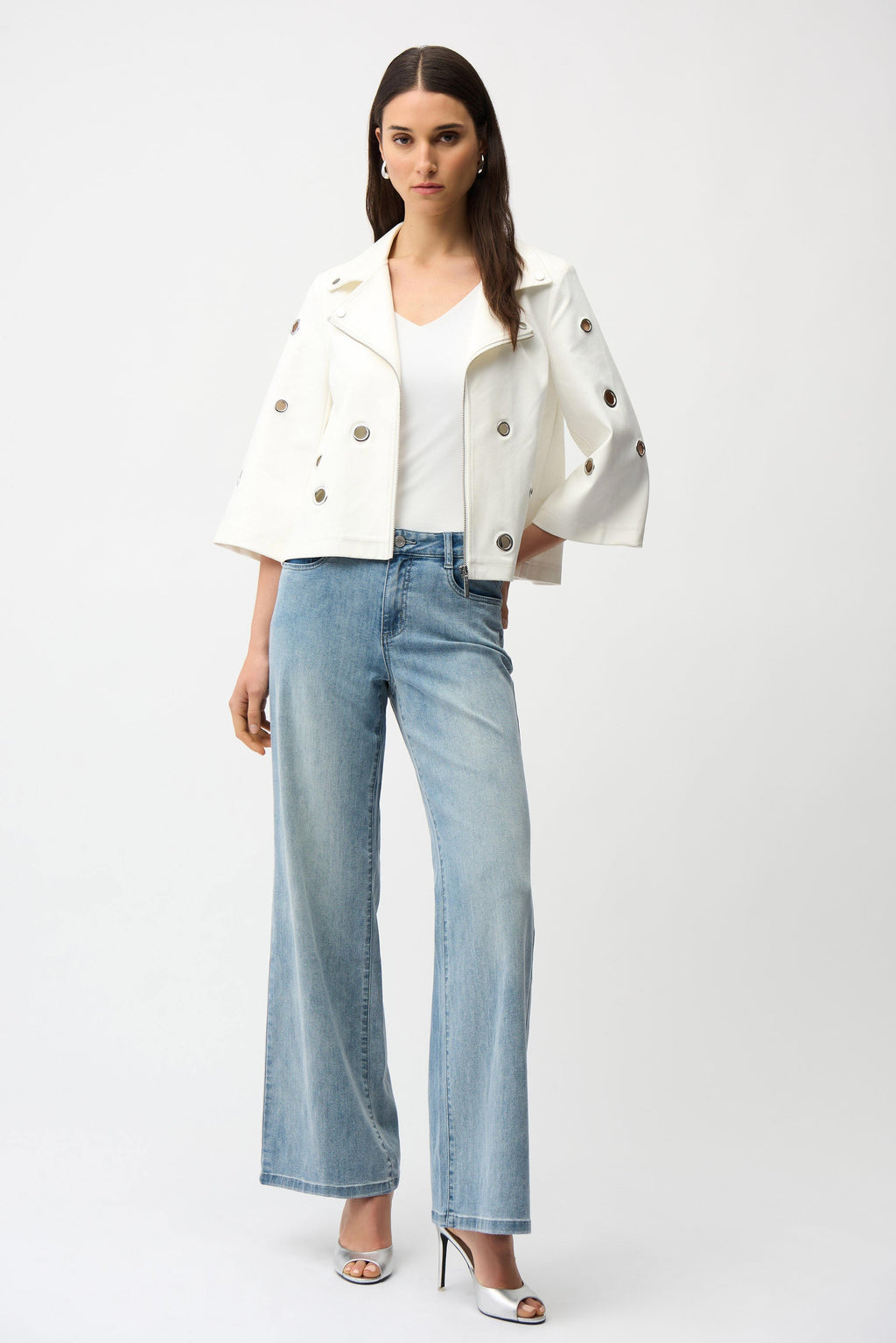 Joseph Ribkoff veredelte Faux Suede Swing Jacke mit Grommets Style 261905 - Vanilla